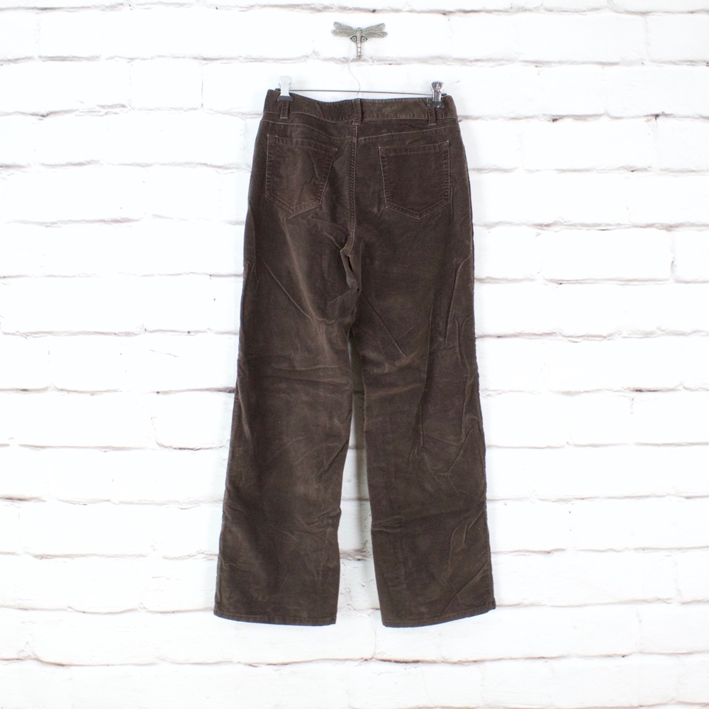 LL Bean Brown Velvet Cotton Blend Wide Leg Straight Pants Size 10 - Picture 5 of 8